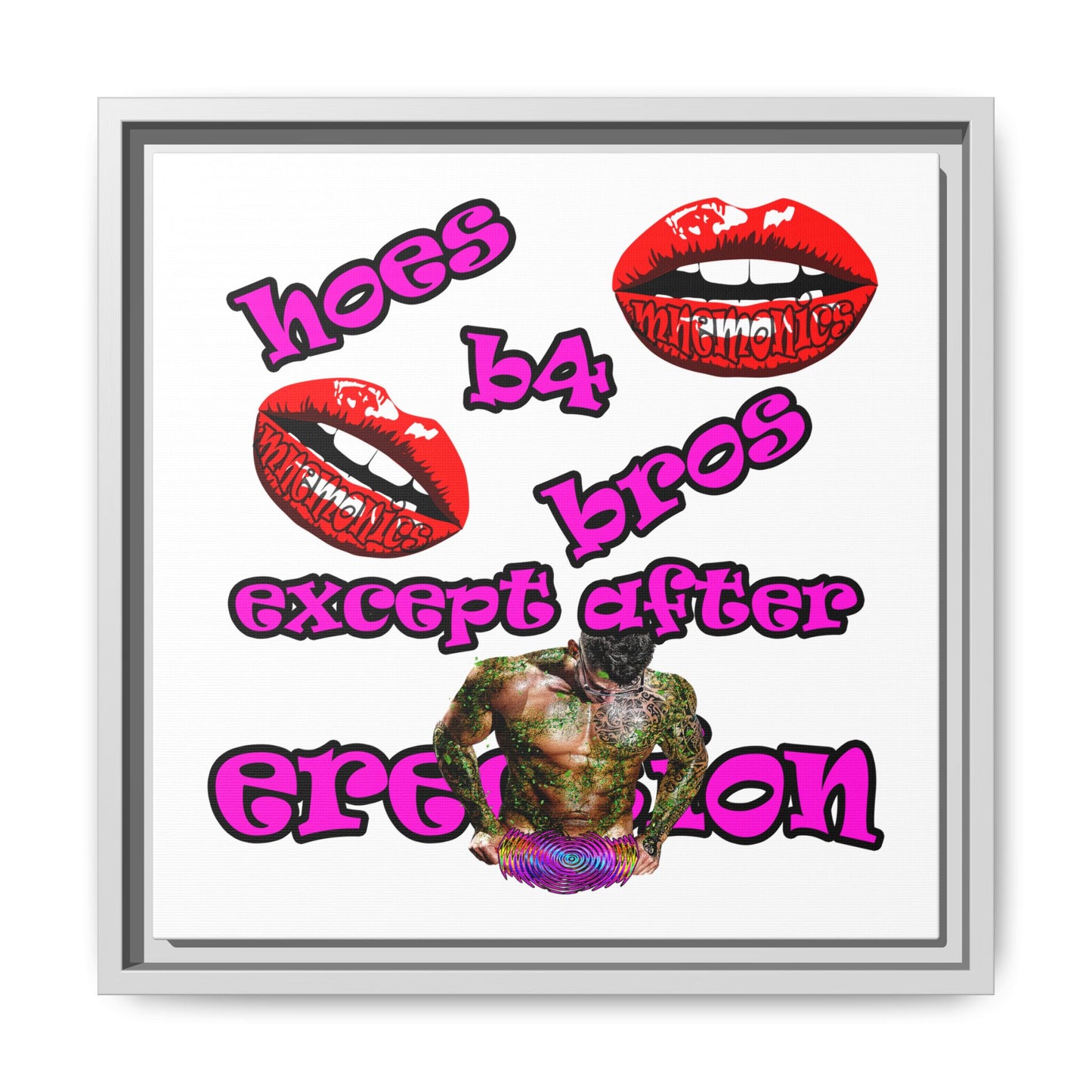 hoes b4 bros - framed canvas art (white)
