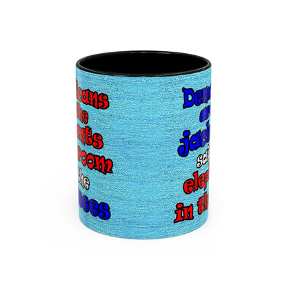 donkeys and elephants - Accent Mug (faded blue)