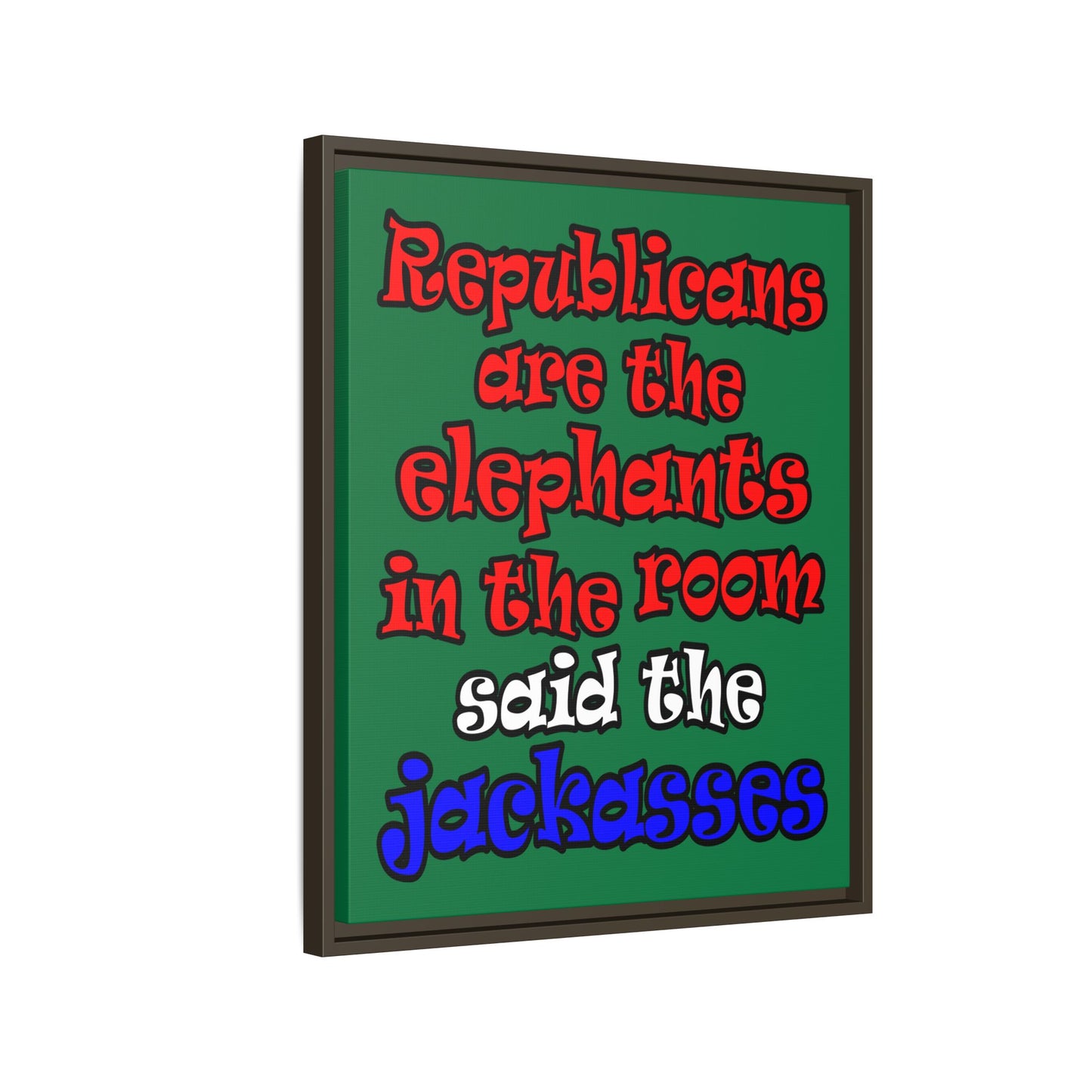 donkeys and elephants - framed canvas art (dark green)