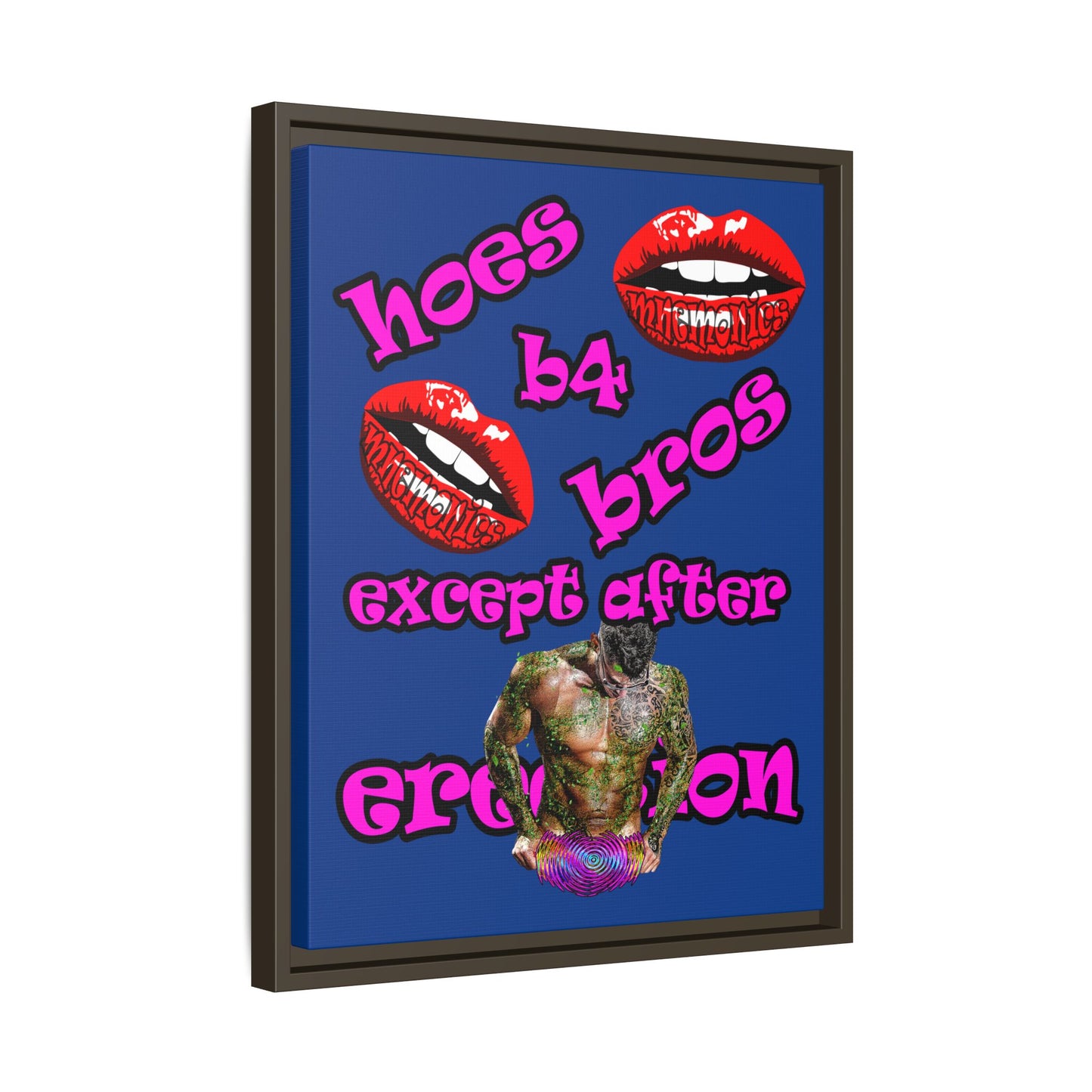 hoes b4 bros - framed canvas art (dark blue)