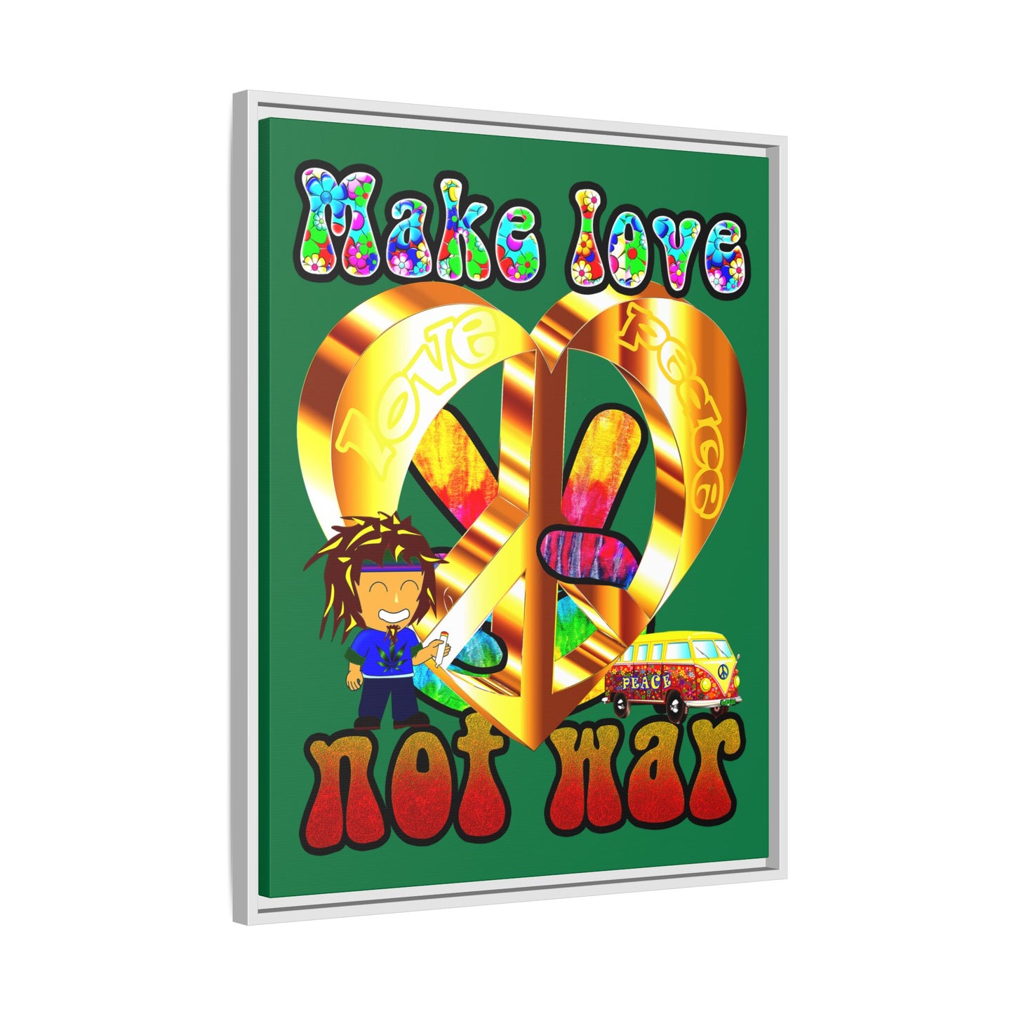 love peace - framed canvas art (dark green)