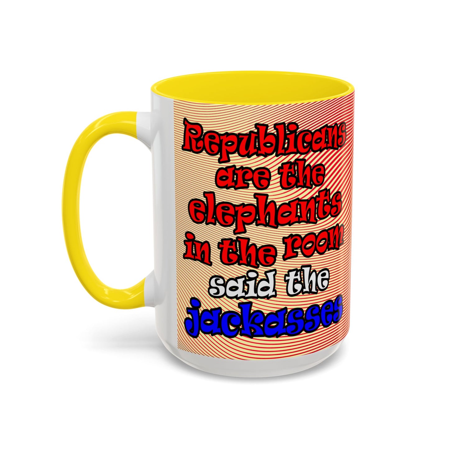 donkeys and elephants - Accent Mug (yellow-orange wave)
