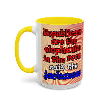 donkeys and elephants - Accent Mug (yellow-orange wave)