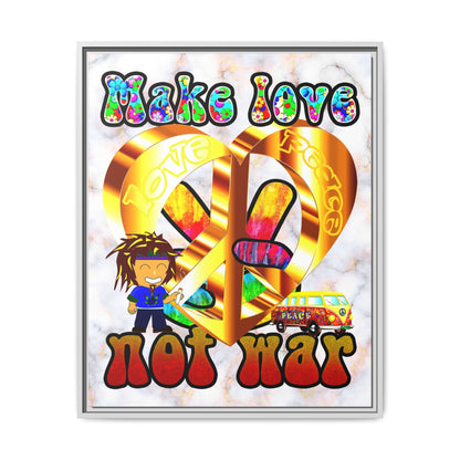love peace - framed canvas art (white marble)
