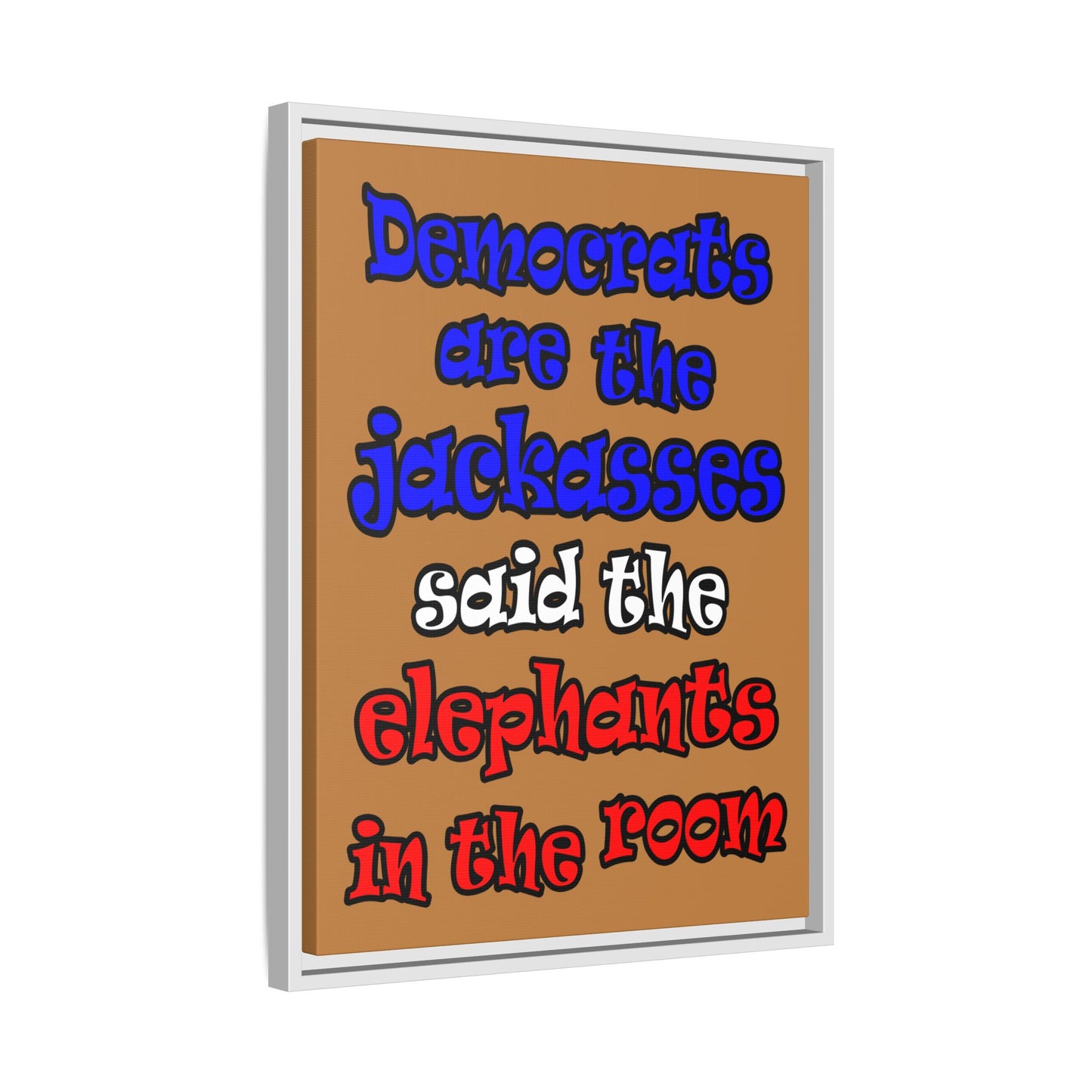 donkeys and elephants - framed canvas art (light brown)