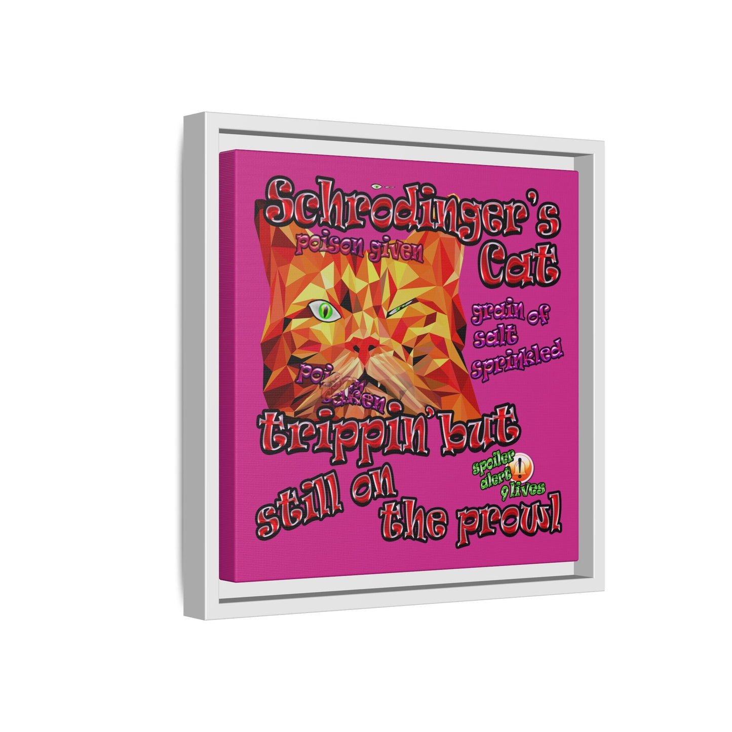 schrodinger's cat - framed canvas art (pink)
