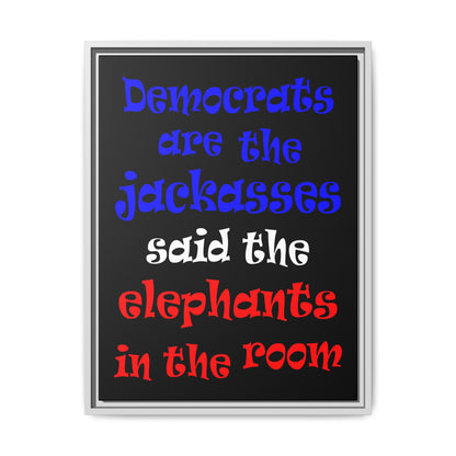 donkeys and elephants - framed canvas art (black)