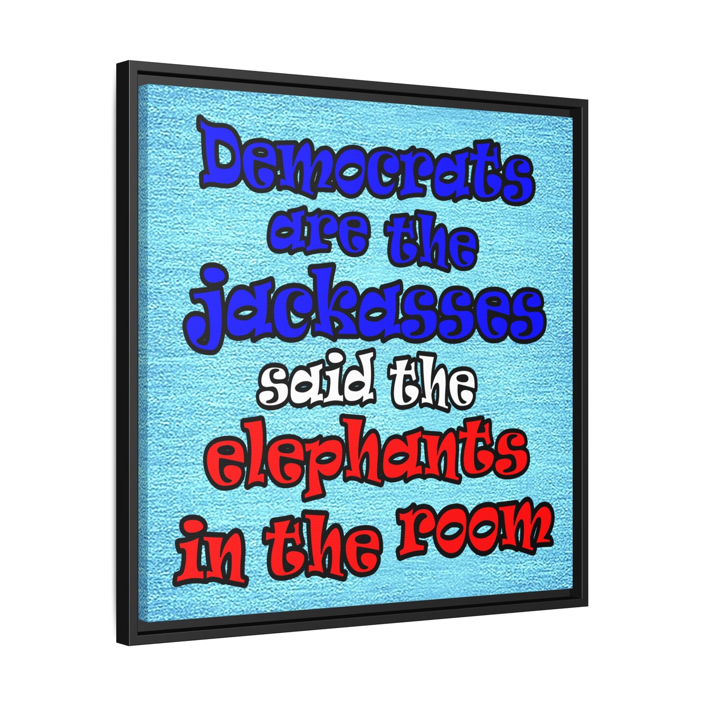 donkeys and elephants - framed canvas art (faded blue)