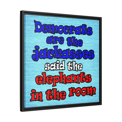 donkeys and elephants - framed canvas art (faded blue)