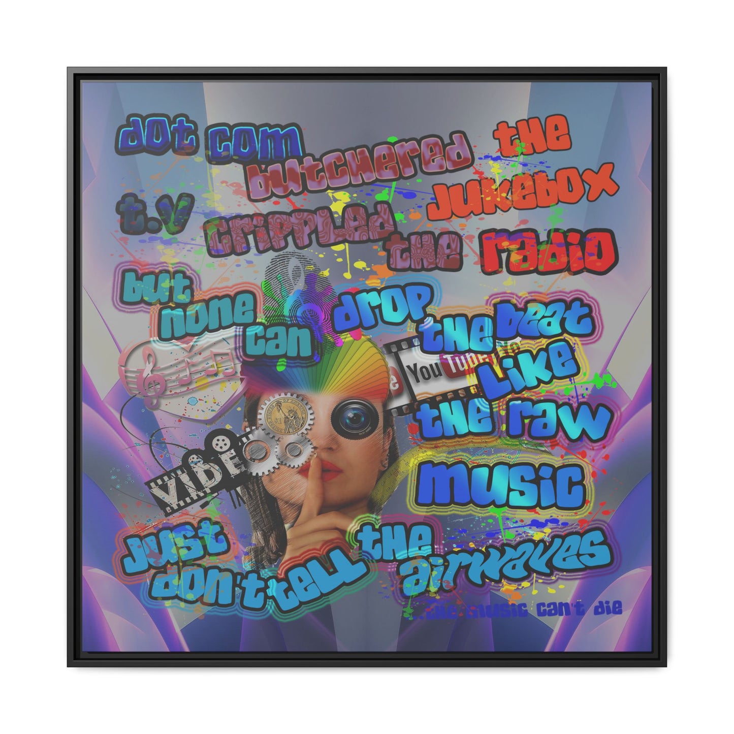 drop the beat - framed canvas art (grey-pink wave)