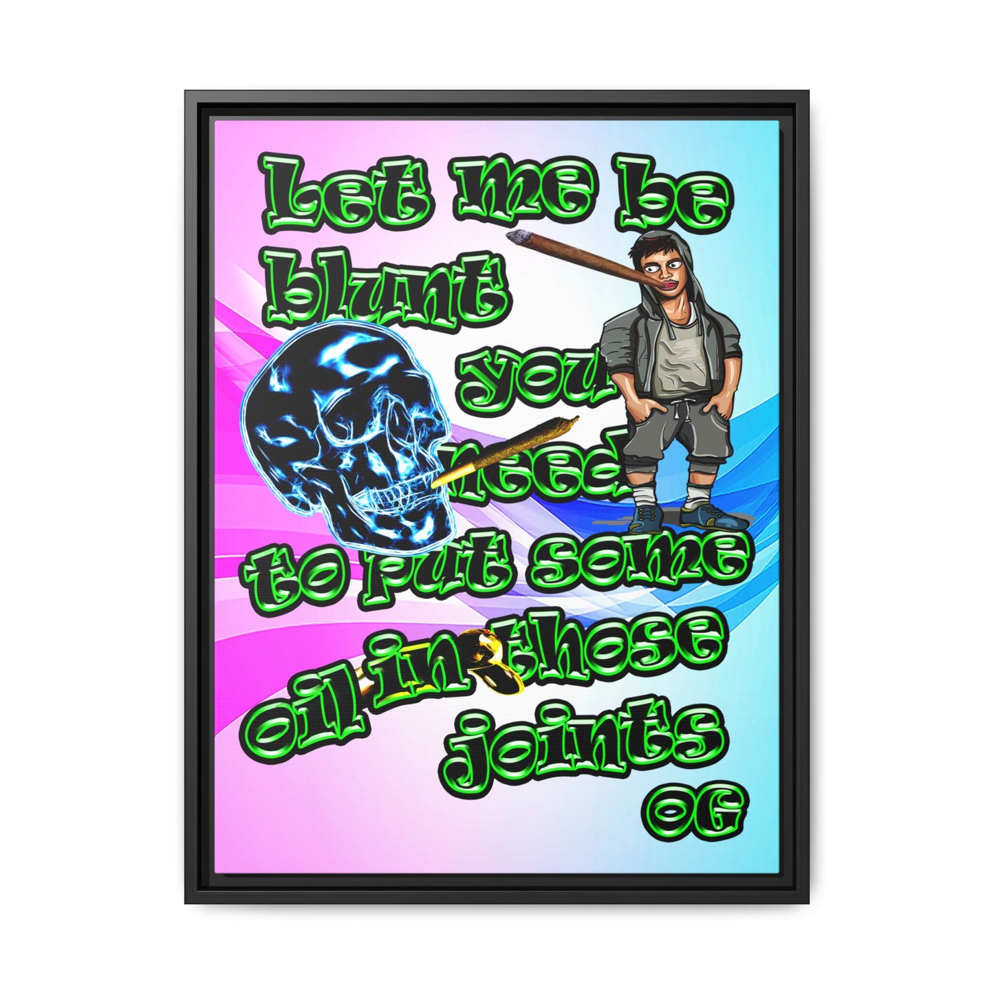 og - framed canvas art (light blue-pink wave)
