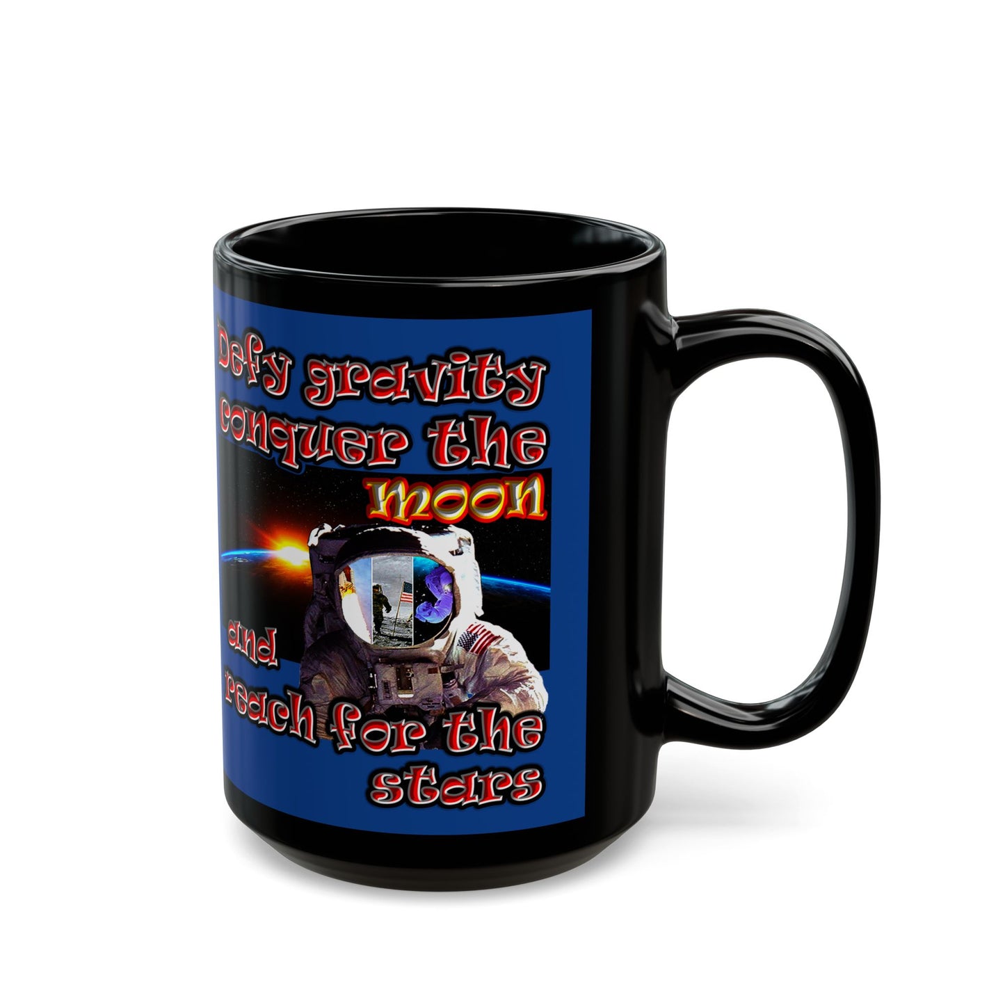 defy conquer reach - Black Mug (dark blue)
