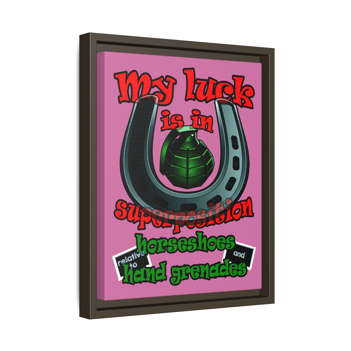 my luck - framed canvas art (light pink)