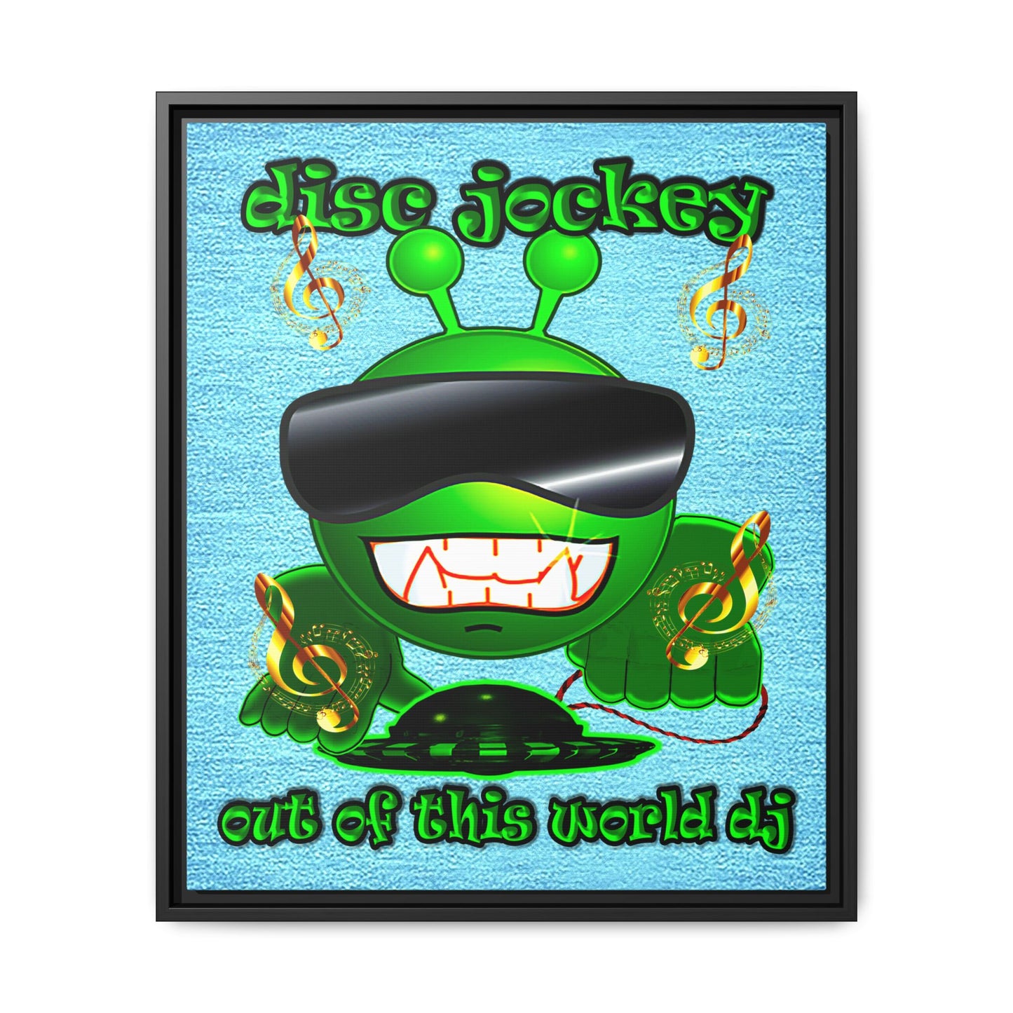 disc jockey - framed canvas art (faded blue)