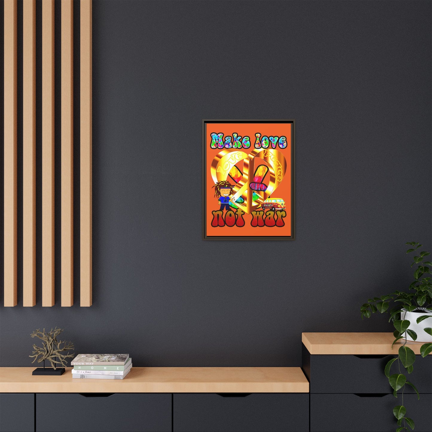 love peace - framed canvas art (orange)