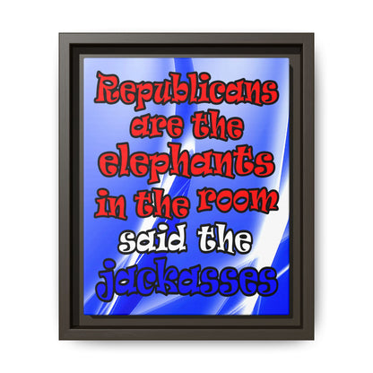 donkeys and elephants - framed canvas art (blue-white wave)