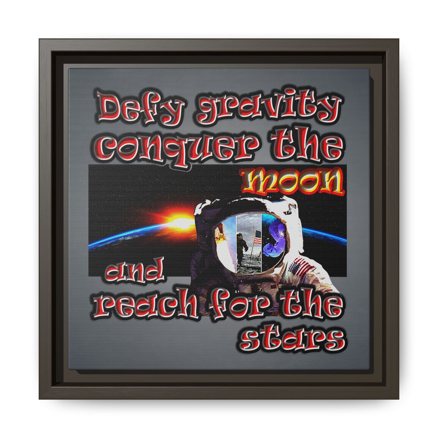 defy conquer reach - framed canvas art (grey-light grey)