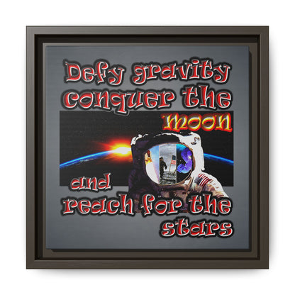 defy conquer reach - framed canvas art (grey-light grey)