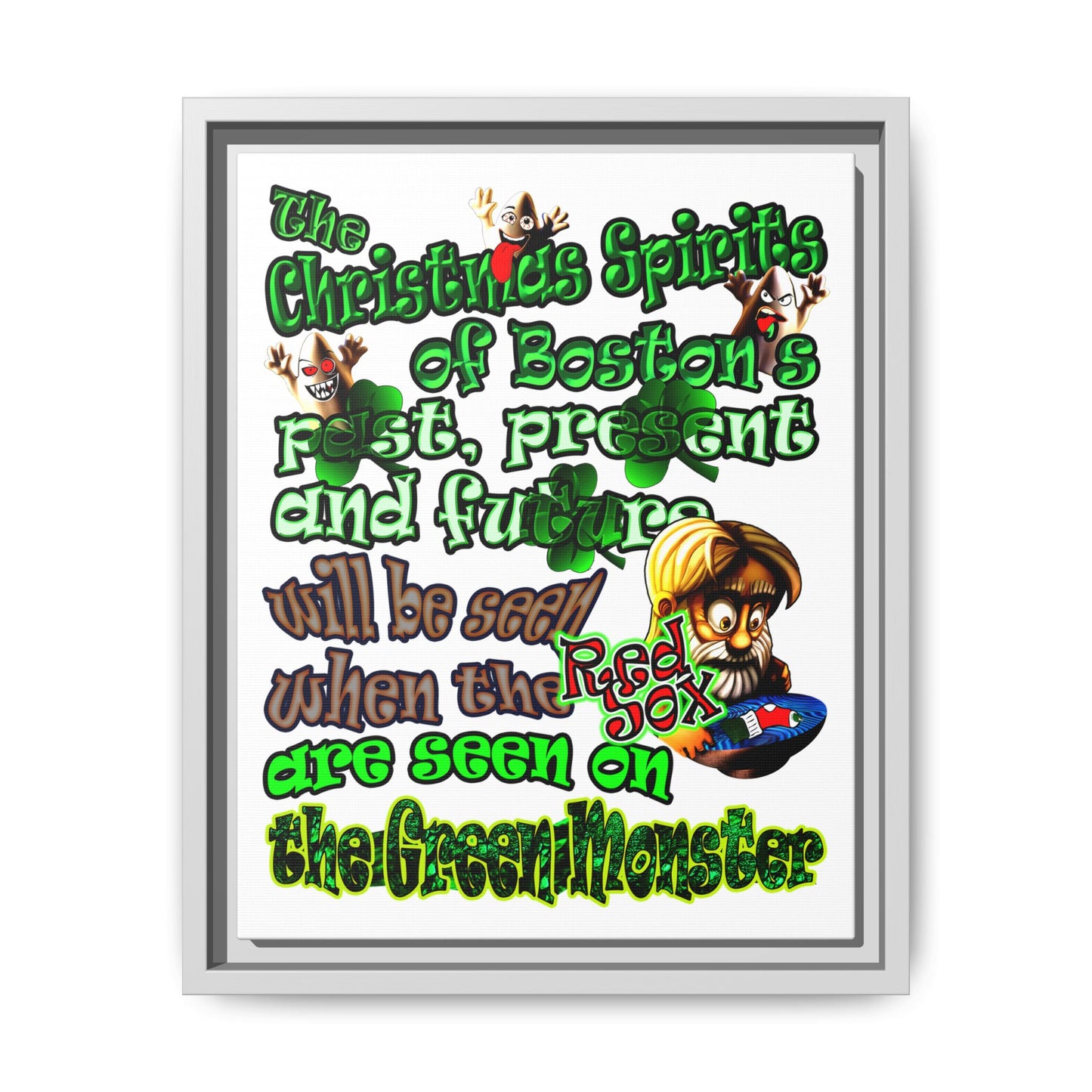 christmas spirits of boston - framed canvas art (white)
