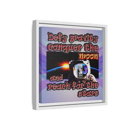 defy conquer reach - framed canvas art (light blue-pink wave)