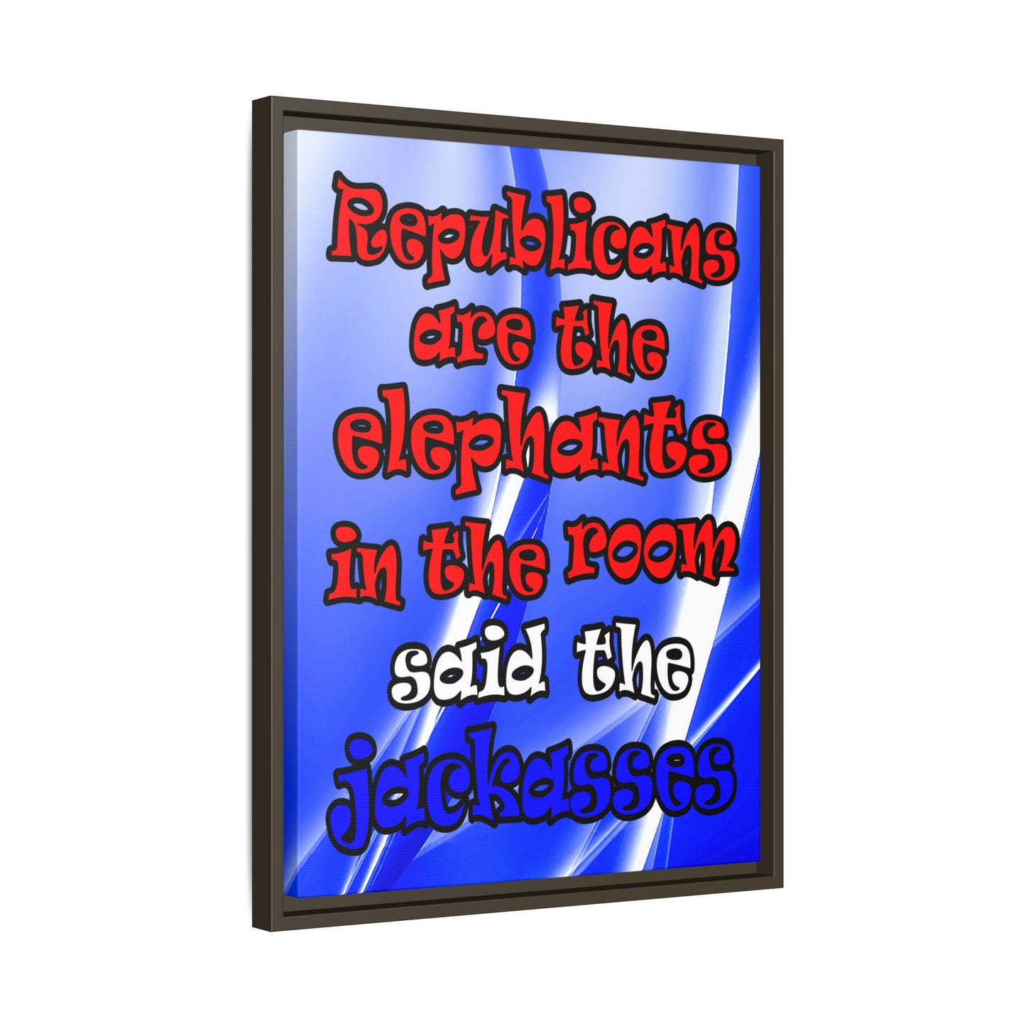 donkeys and elephants - framed canvas art (blue-white wave)