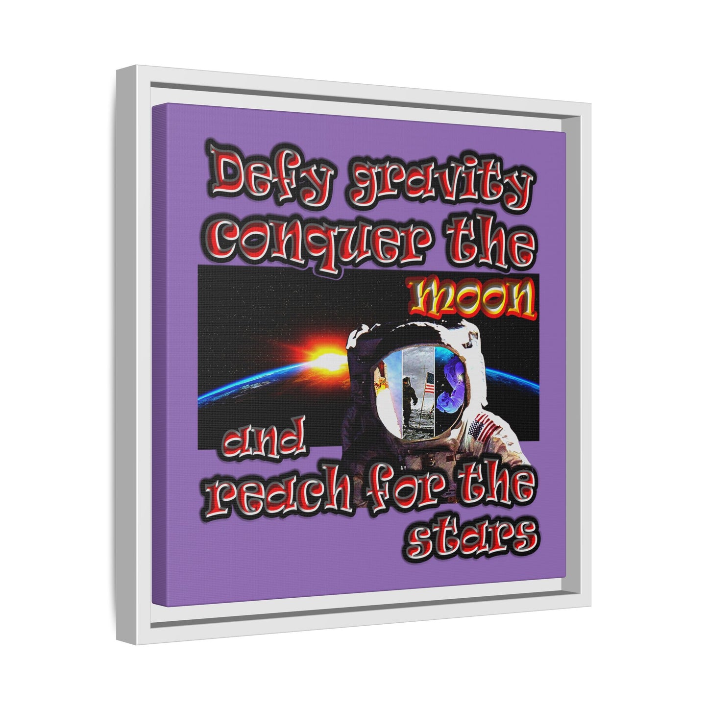 defy conquer reach - framed canvas art (light purple)