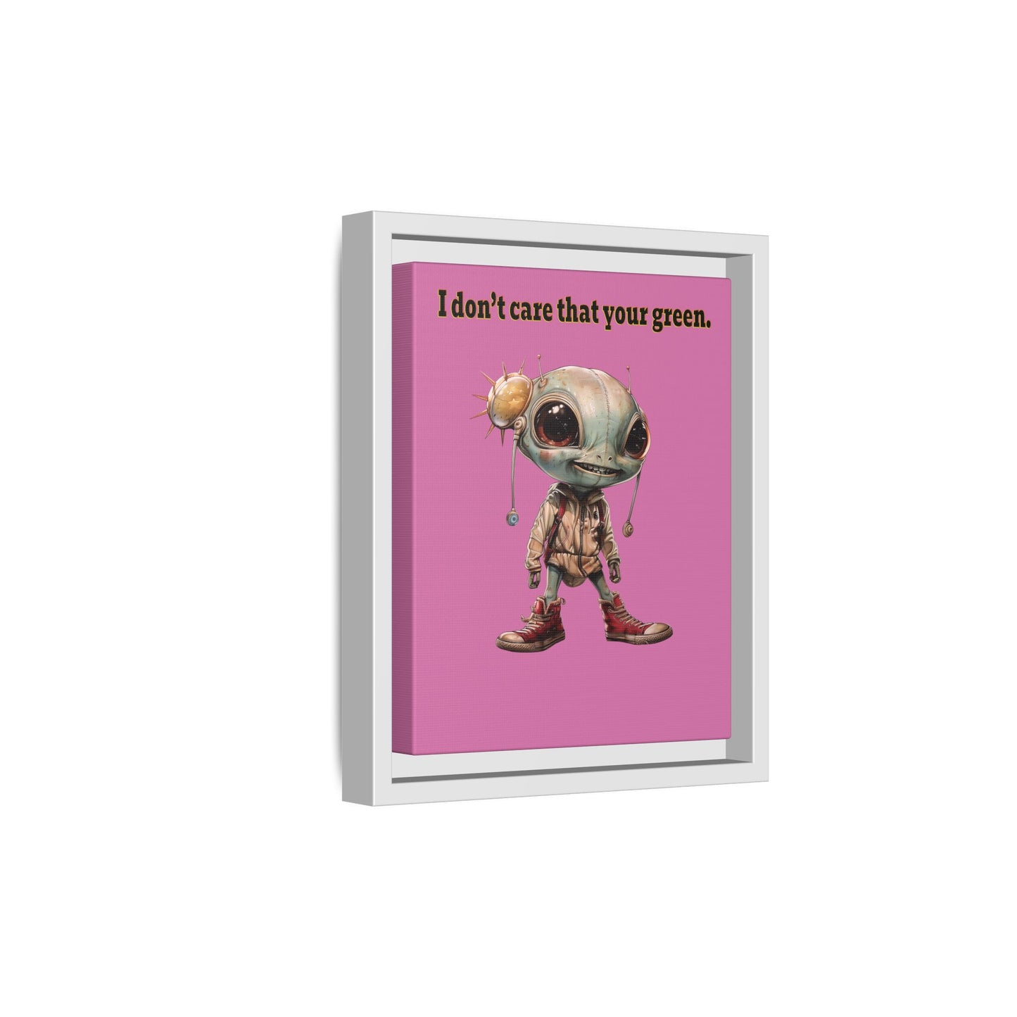 I don't care that your green - framed canvas art (light pink)