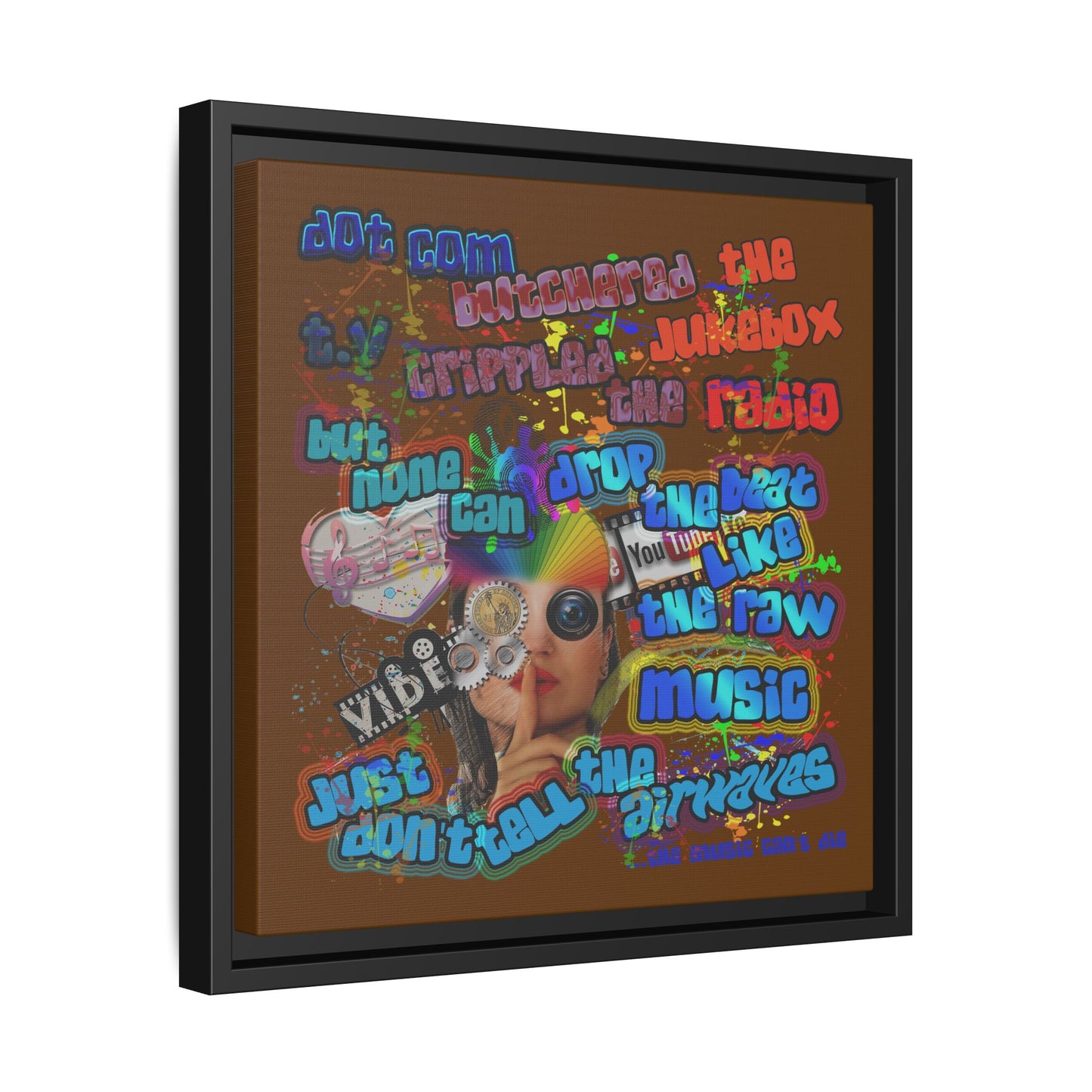 drop the beat - framed canvas art (brown)