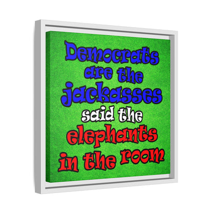 donkeys and elephants - framed canvas art (green turf)