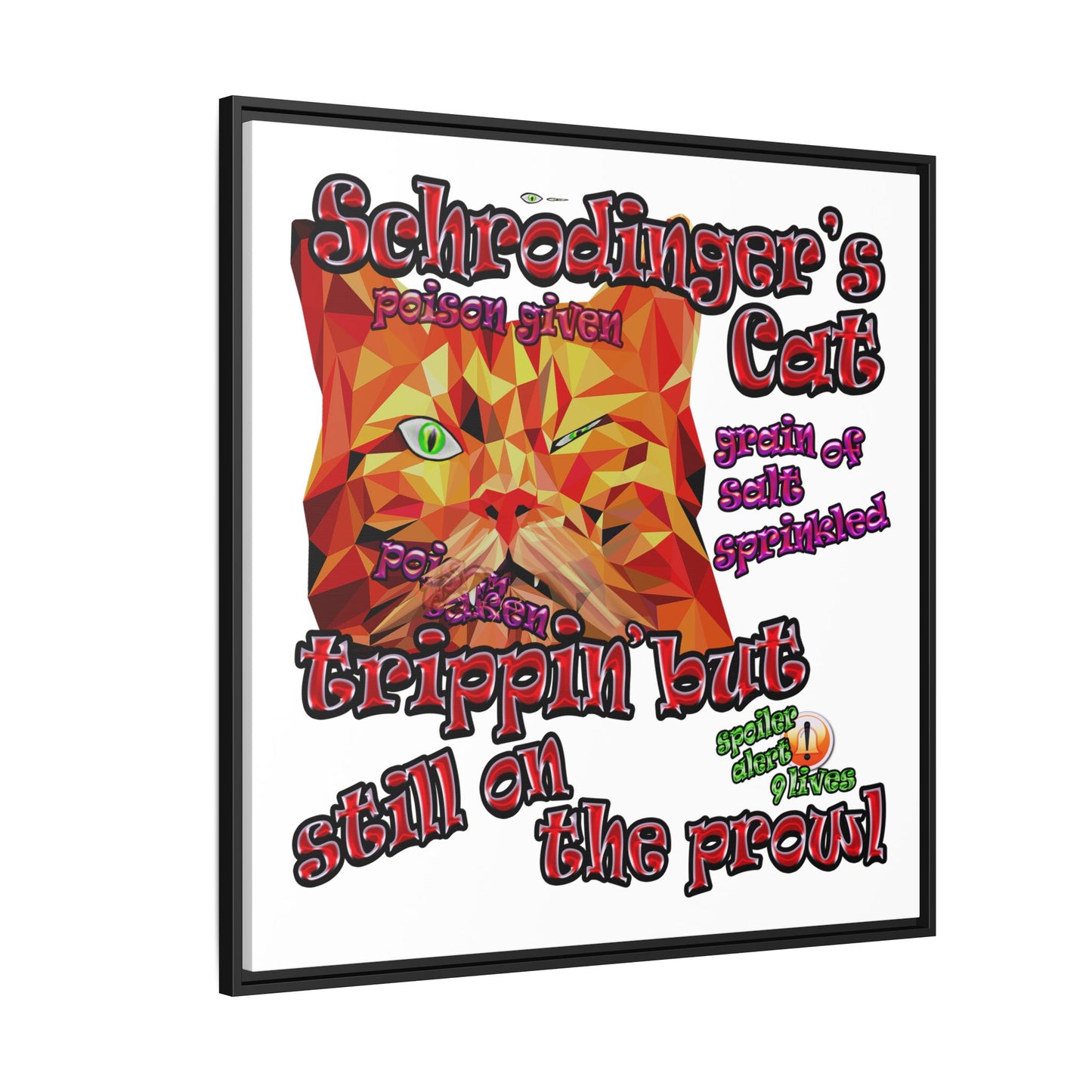 schrodinger's cat - framed canvas art (white)
