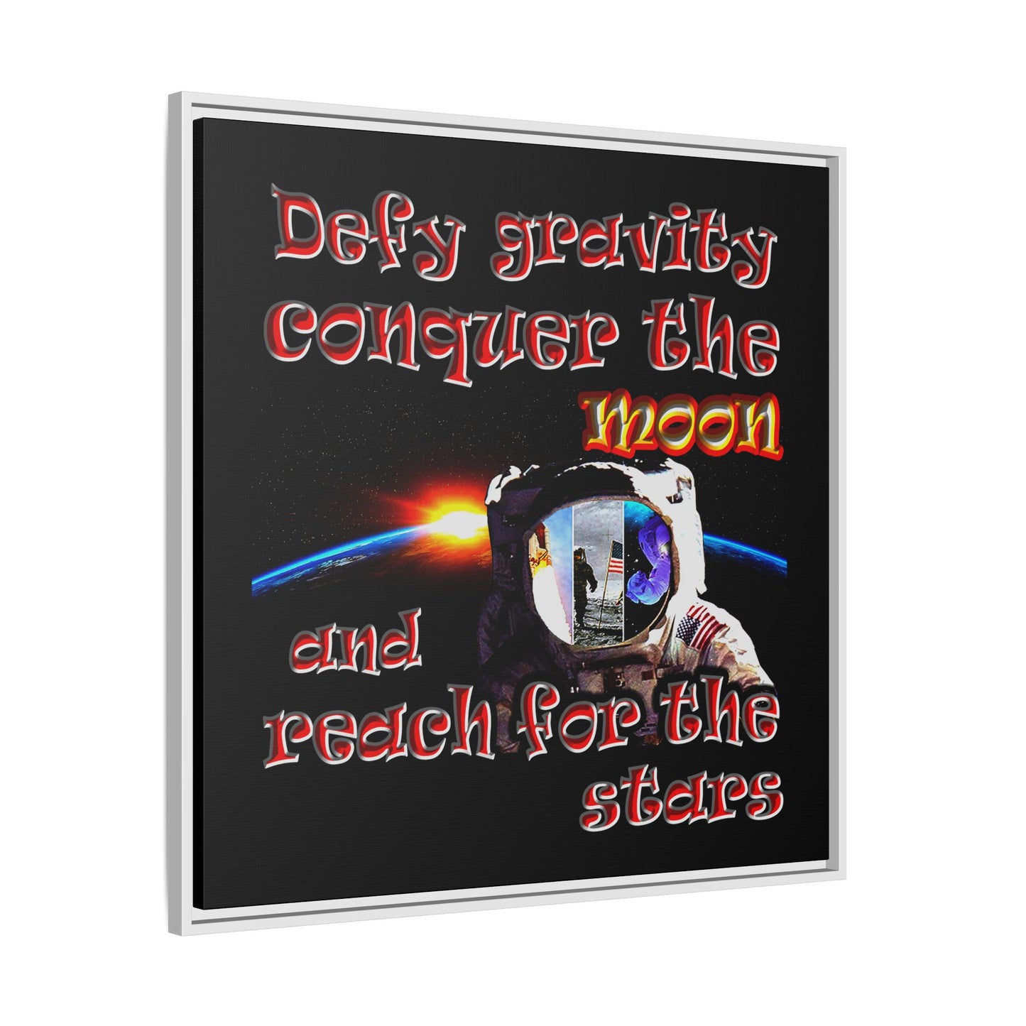 defy conquer reach - framed canvas art (black)