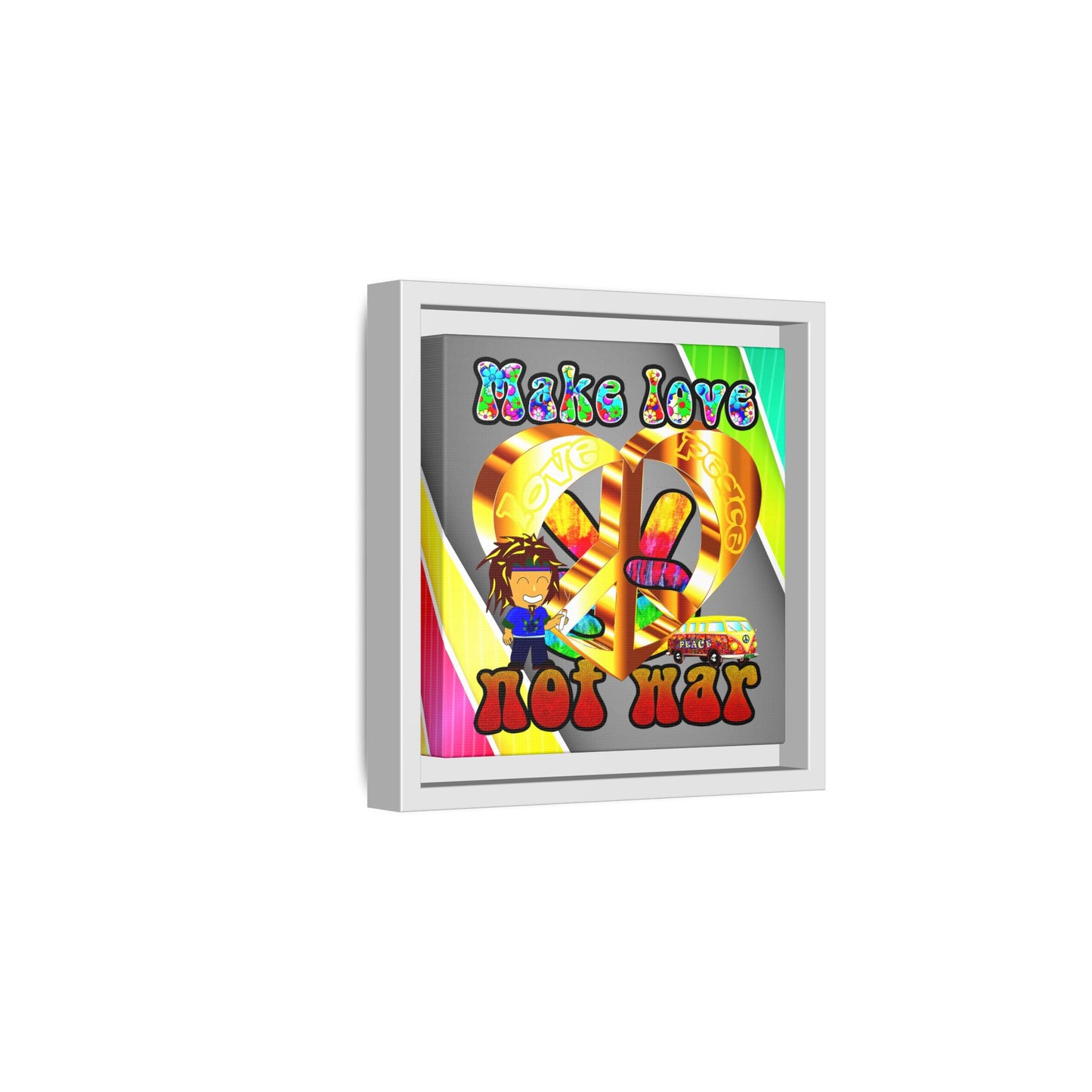 love peace - framed canvas art (rainbow split)