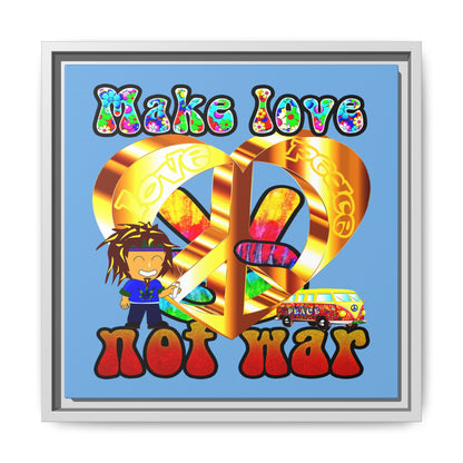 love peace - framed canvas art (light blue)