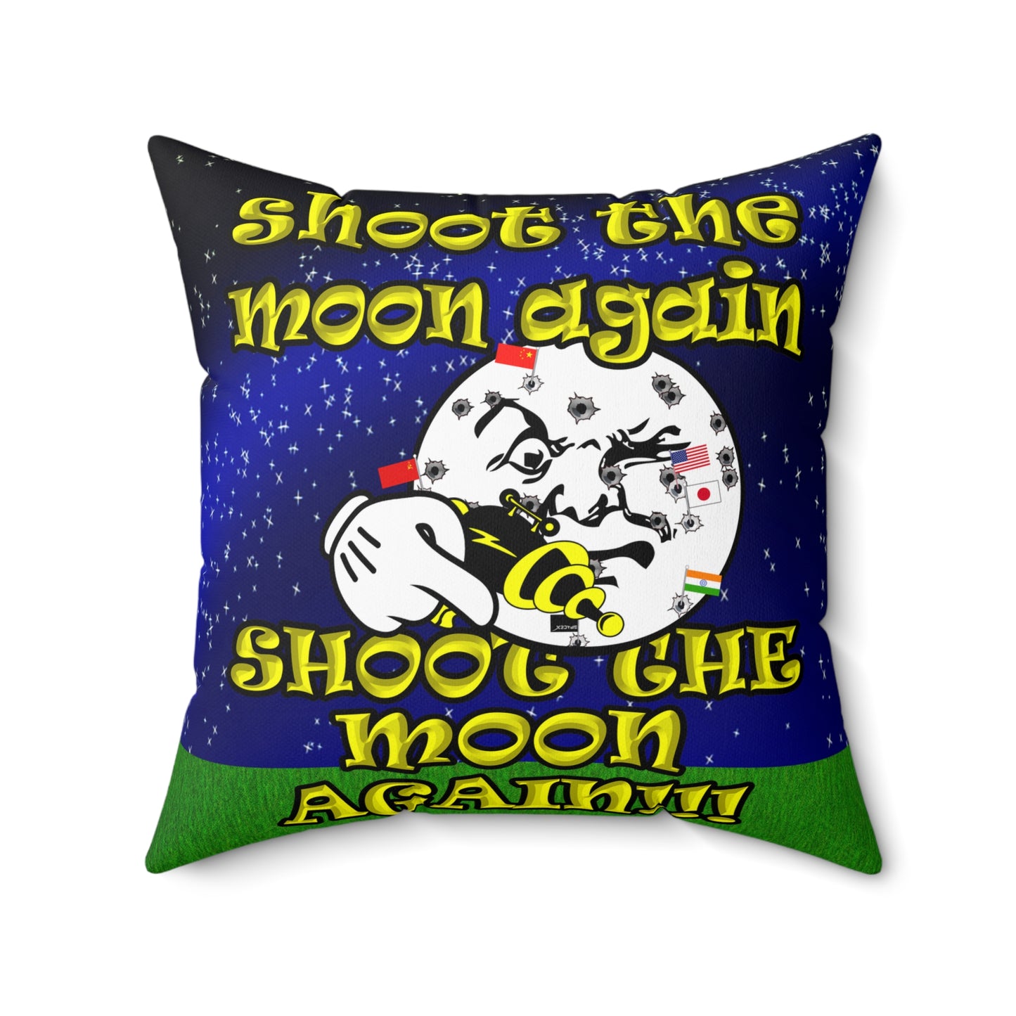 shoot the moon again - Spun Polyester Square Pillow - ('snoops' background)