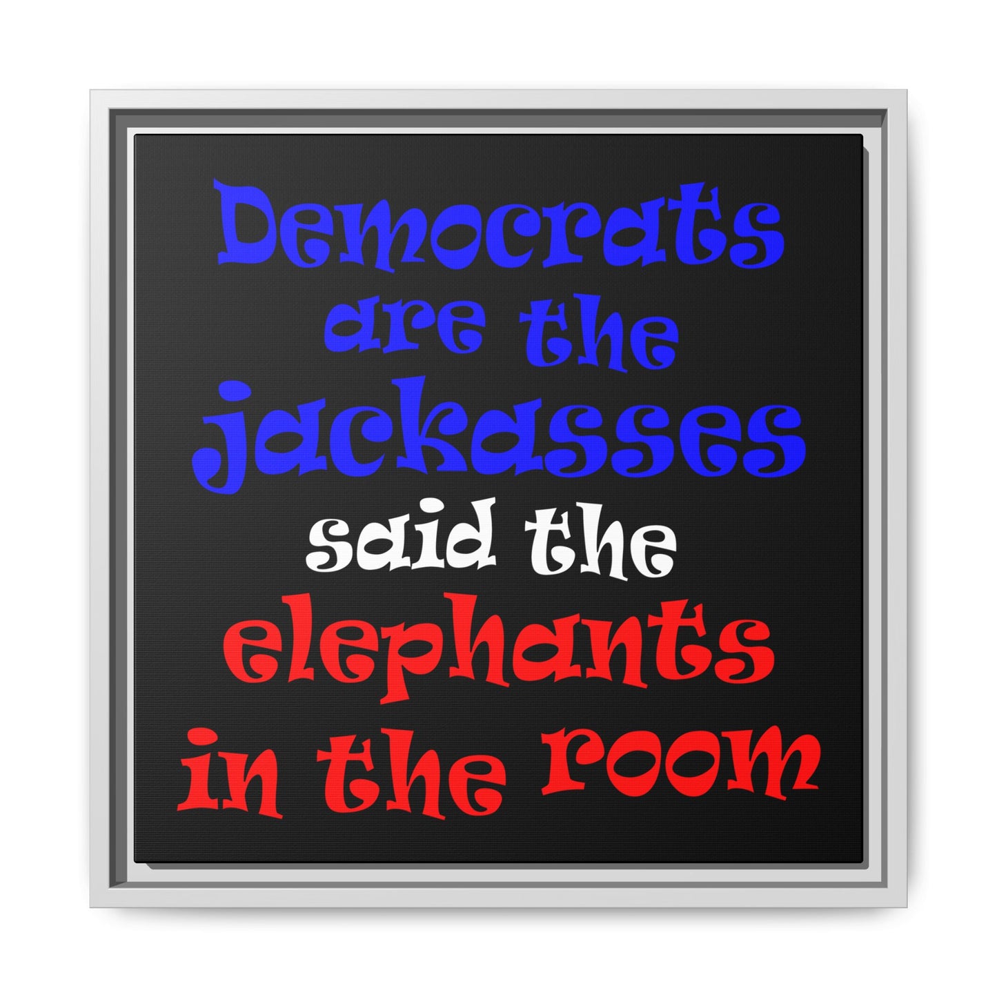 donkeys and elephants - framed canvas art (black)