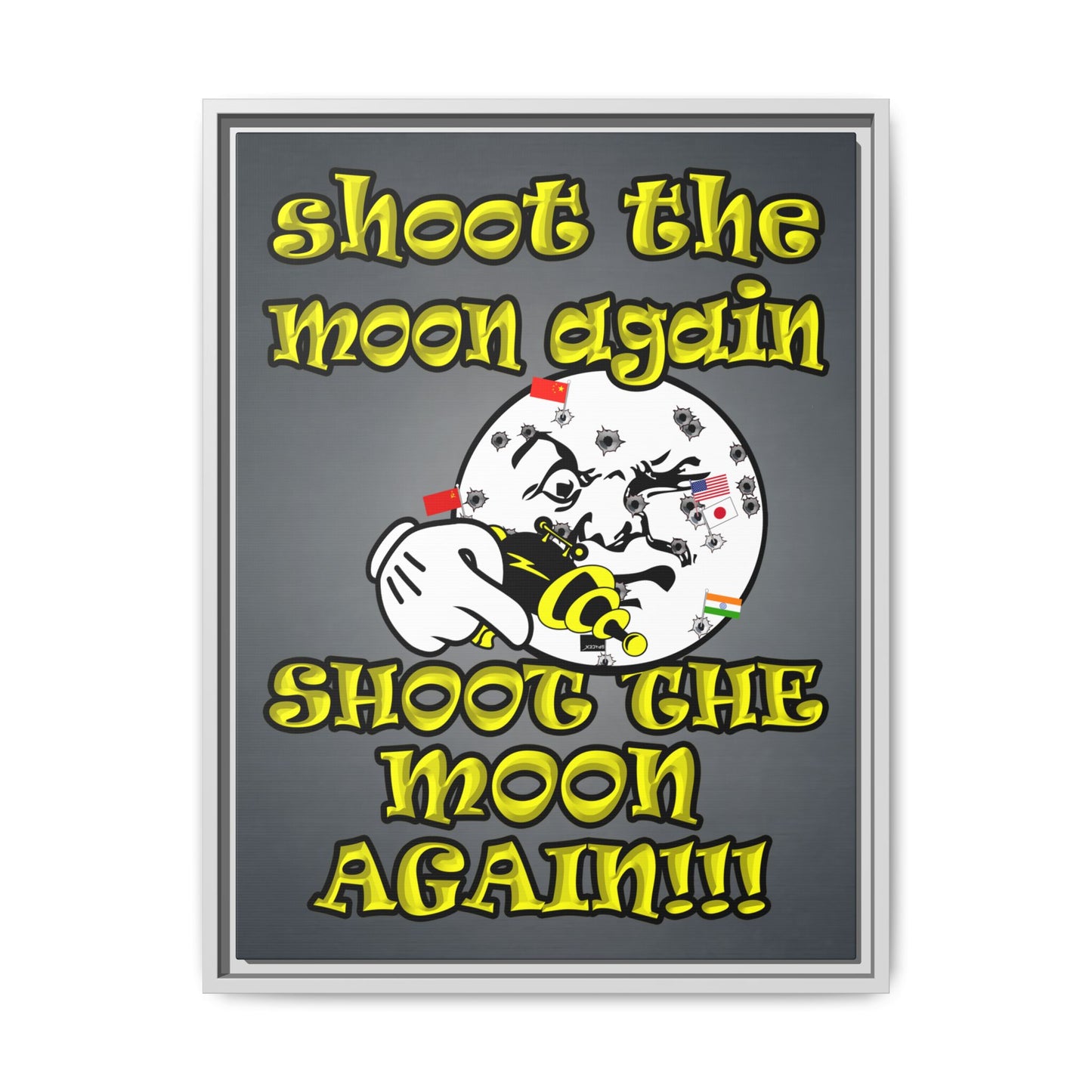 shoot the moon again - framed canvas art (grey-light grey)