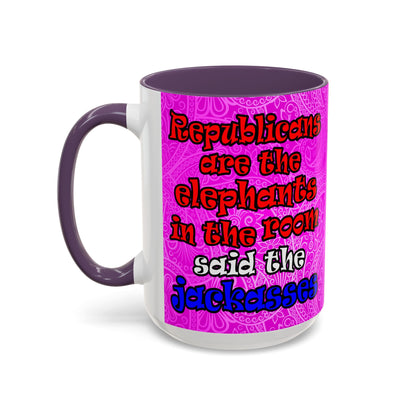 donkeys and elephants - Accent Mug (pink swirl)