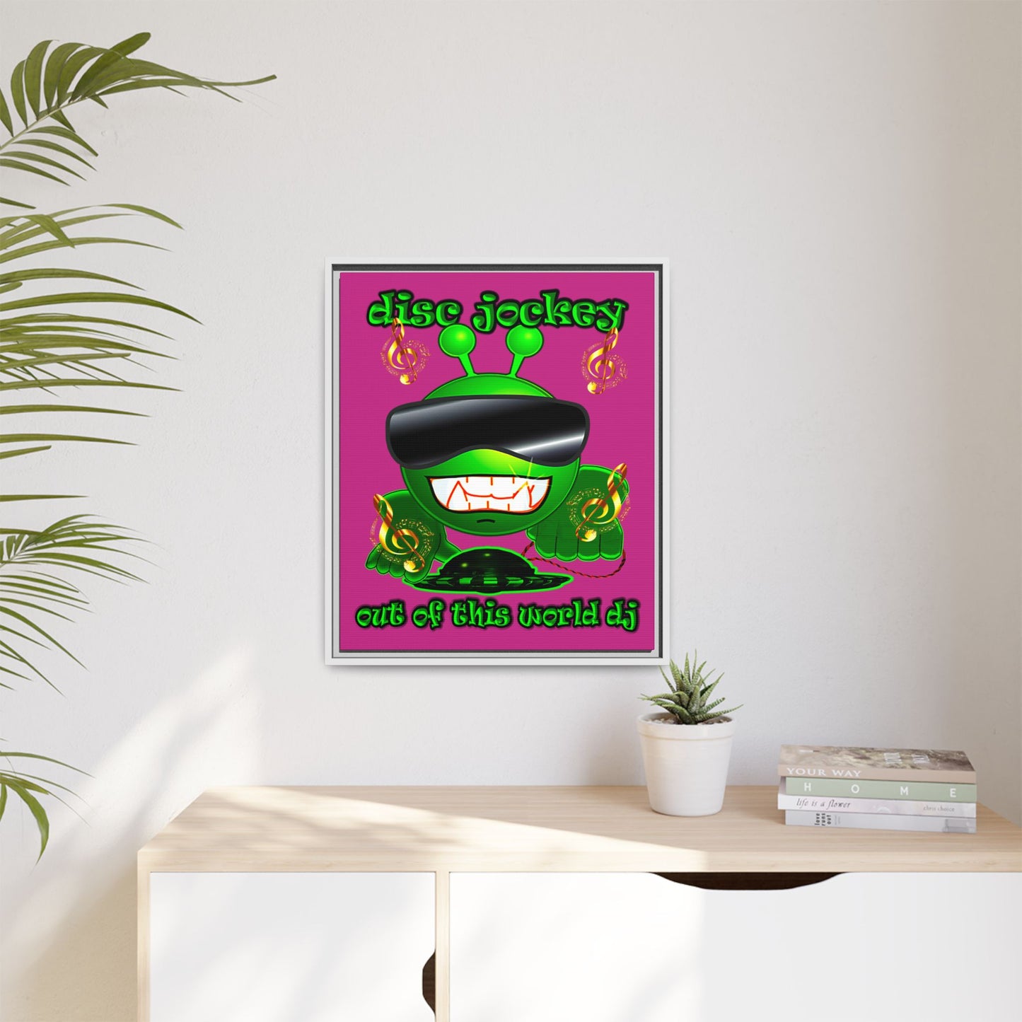 disc jockey - framed canvas art (pink)