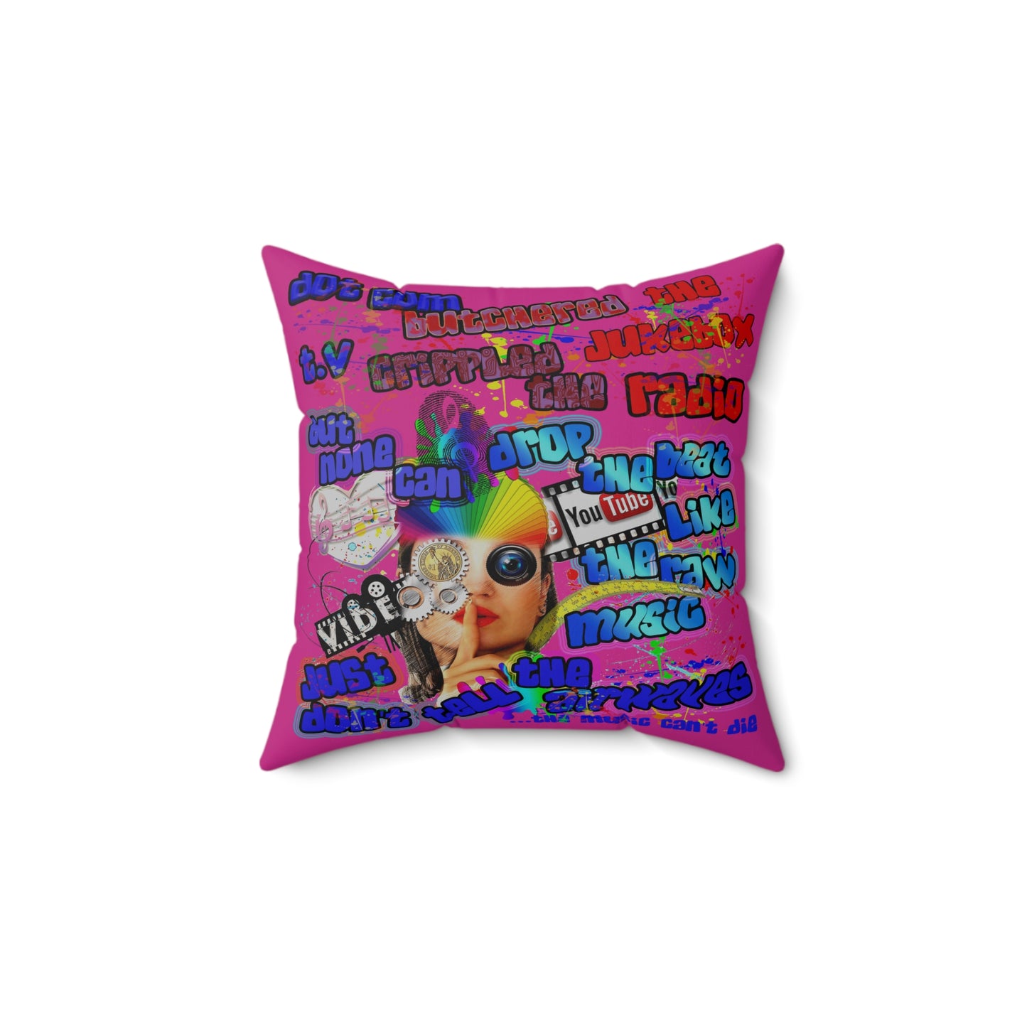 drop the beat - Spun Polyester Square Pillow - (pink)