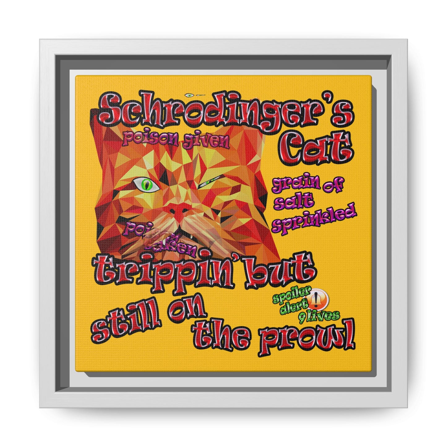 schrodinger's cat - framed canvas art (yellow)
