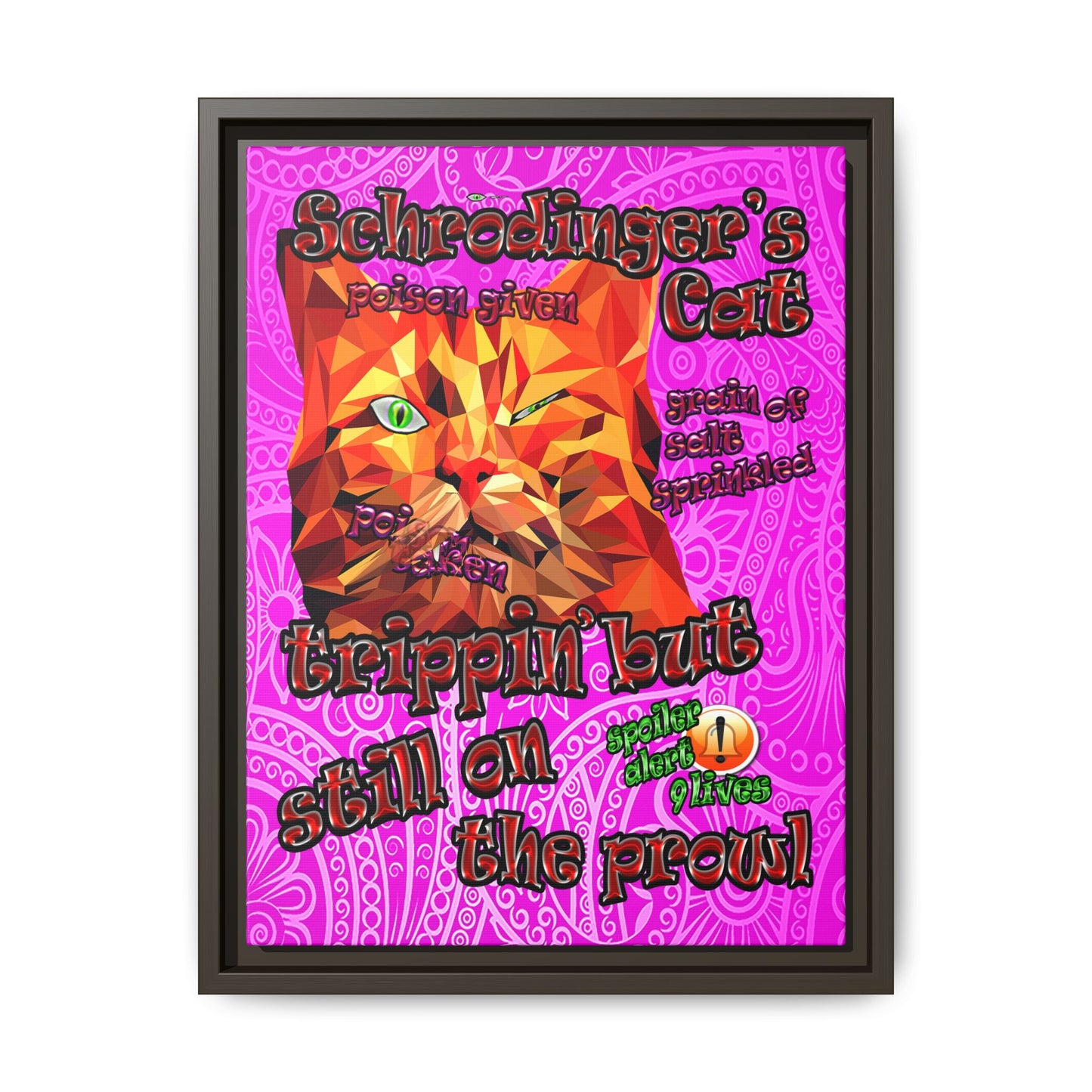 schrodinger's cat - framed canvas art (pink swirl)