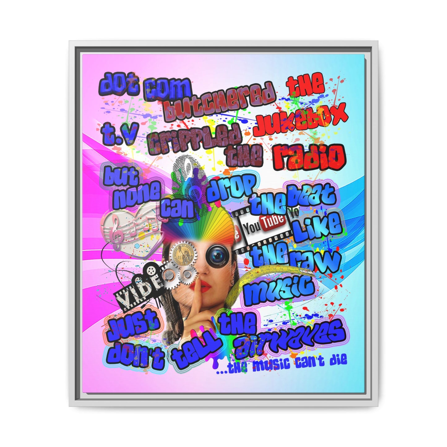 drop the beat - framed canvas art (light blue-pink wave)