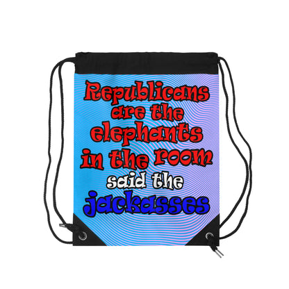 donkeys and elephants - Drawstring Bag (light blue-purple wave)