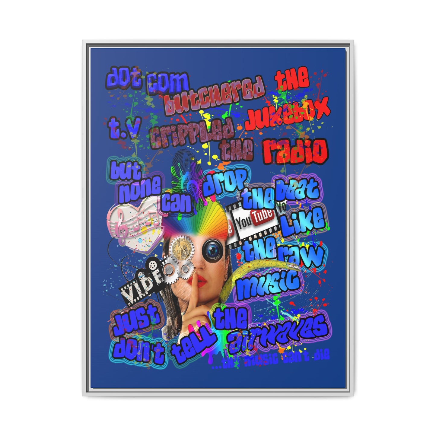 drop the beat - framed canvas art (dark blue)