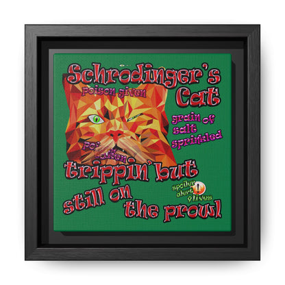 schrodinger's cat - framed canvas art (dark green)