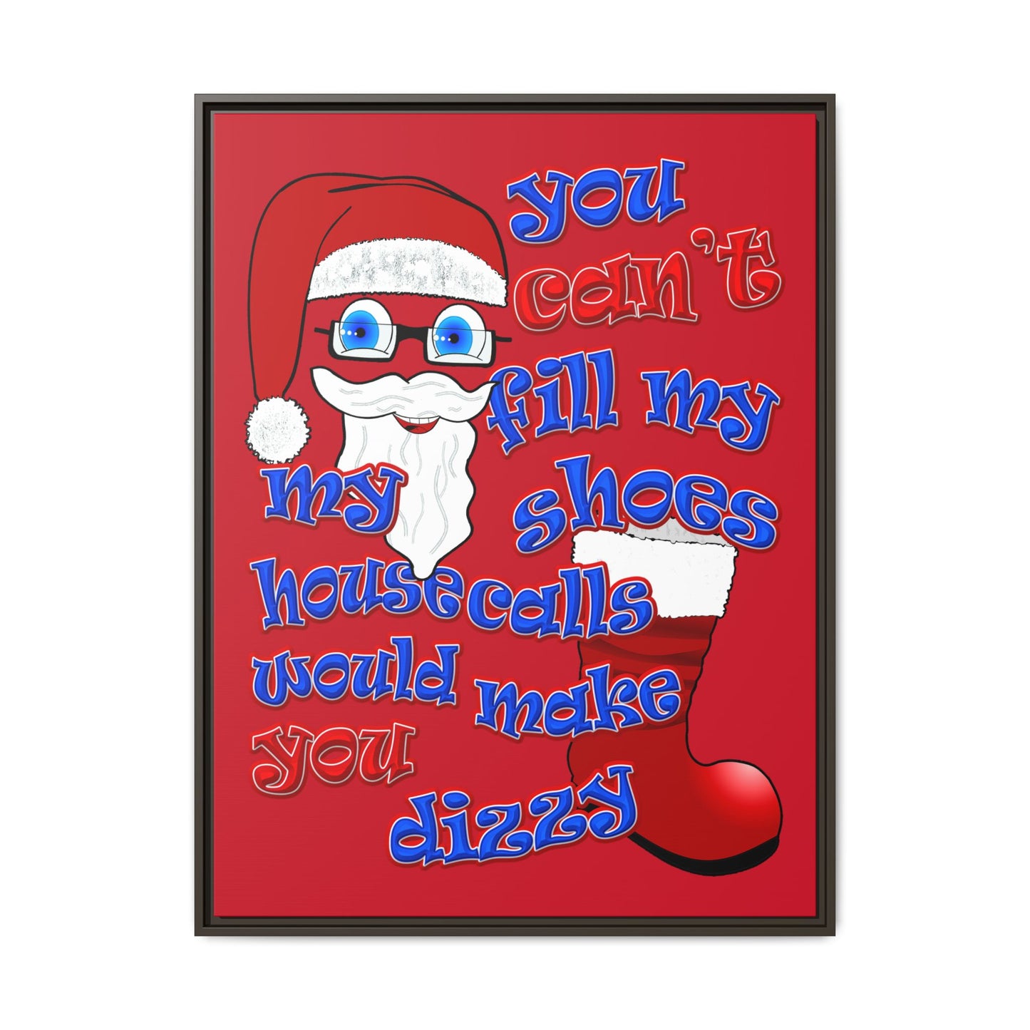 santa's shoes - framed canvas art (dark red)
