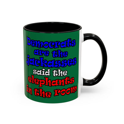 donkeys and elephants - Accent Mug (dark green)
