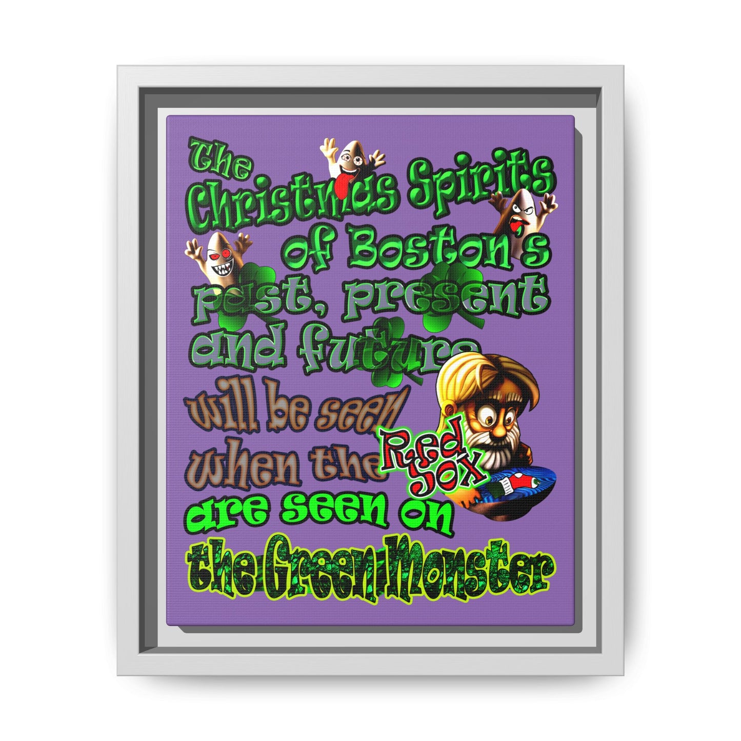 christmas spirits of boston - framed canvas art (light purple)