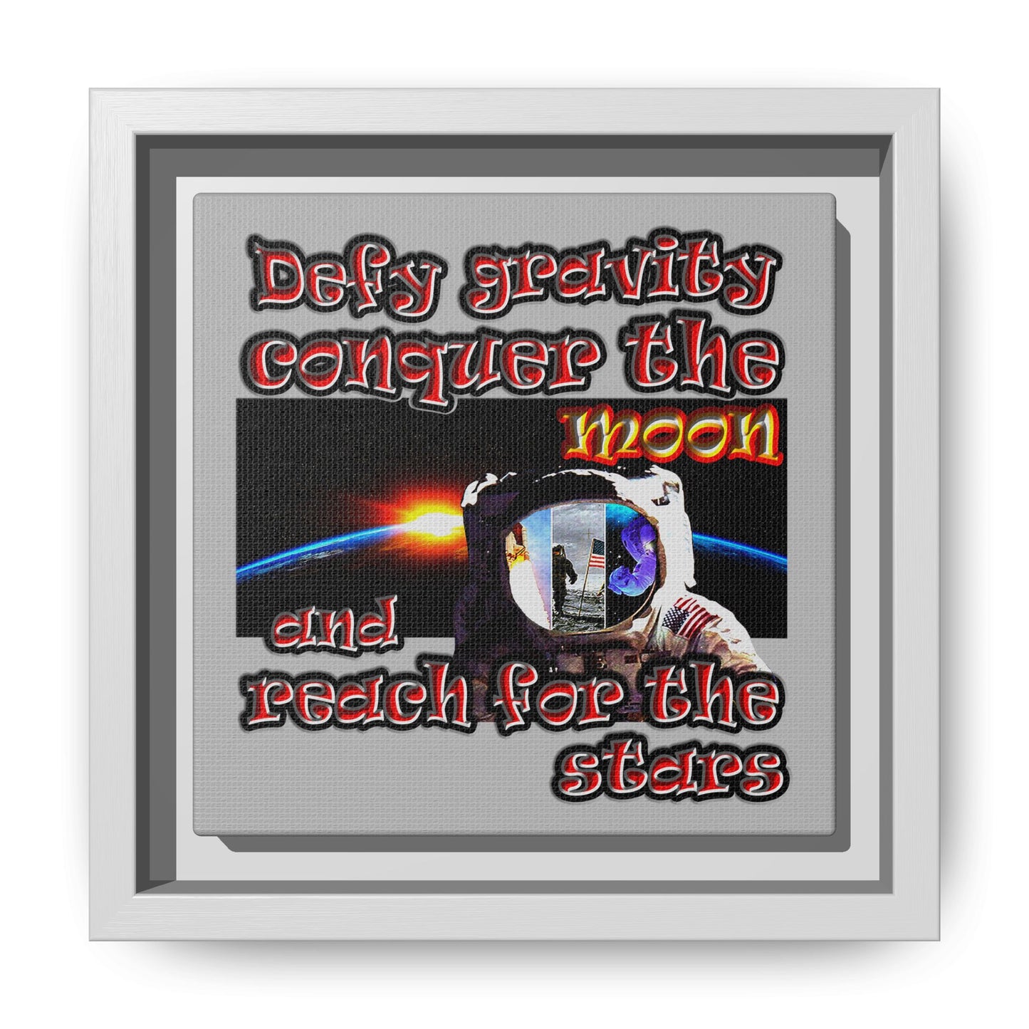 defy conquer reach - framed canvas art (light grey)