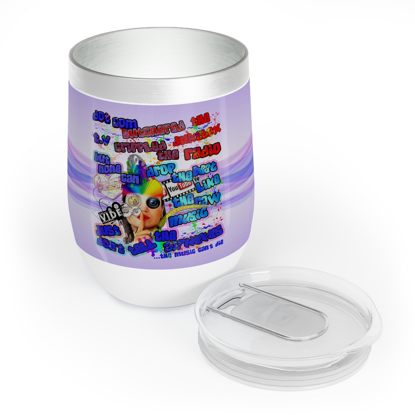 drop the beat - Chill Wine Tumbler  (light blue-pink wave)